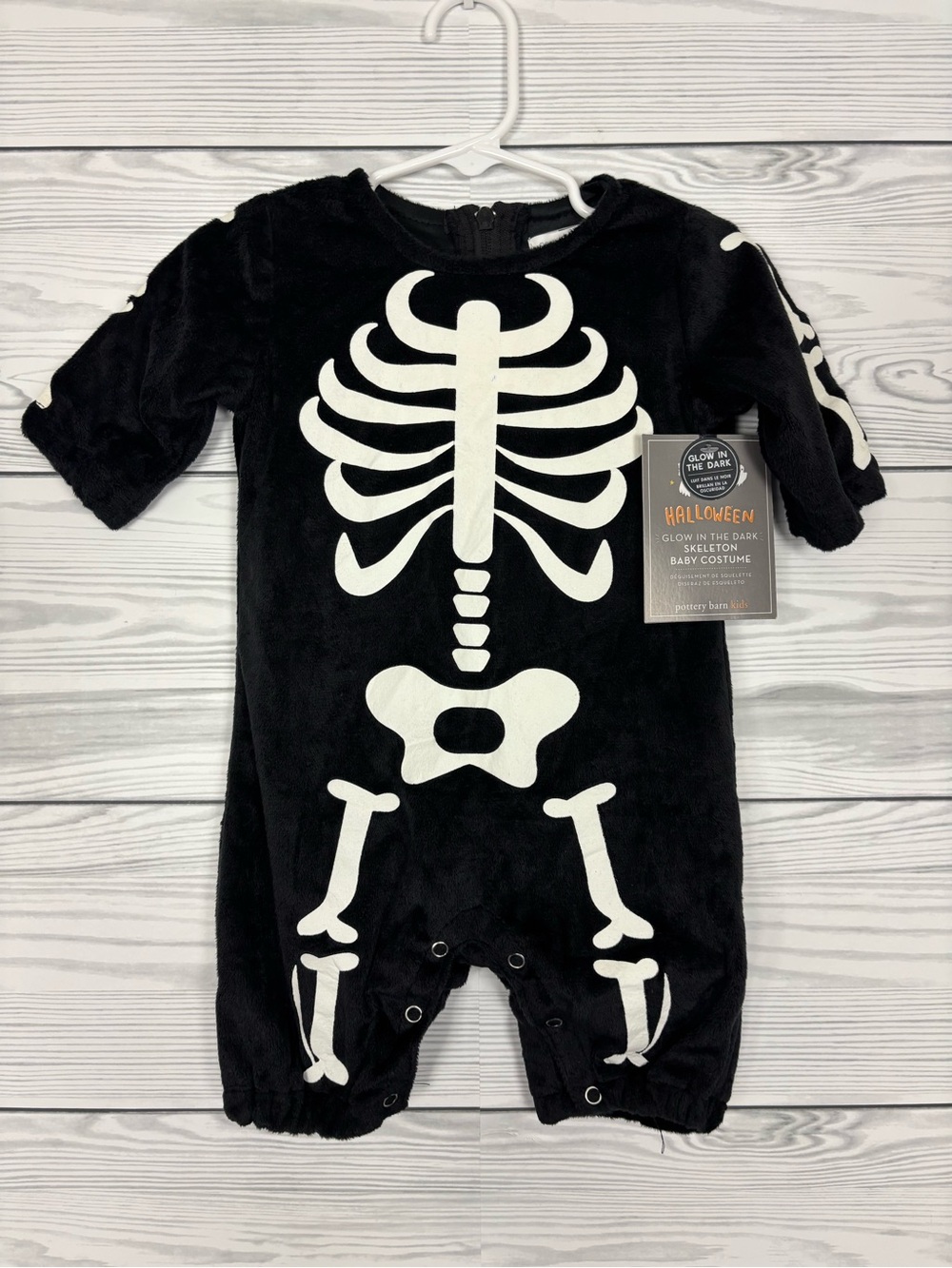 Pottery Barn Kids Glow In The Dark Skeleton baby Halloween costume size 0-6 NWT